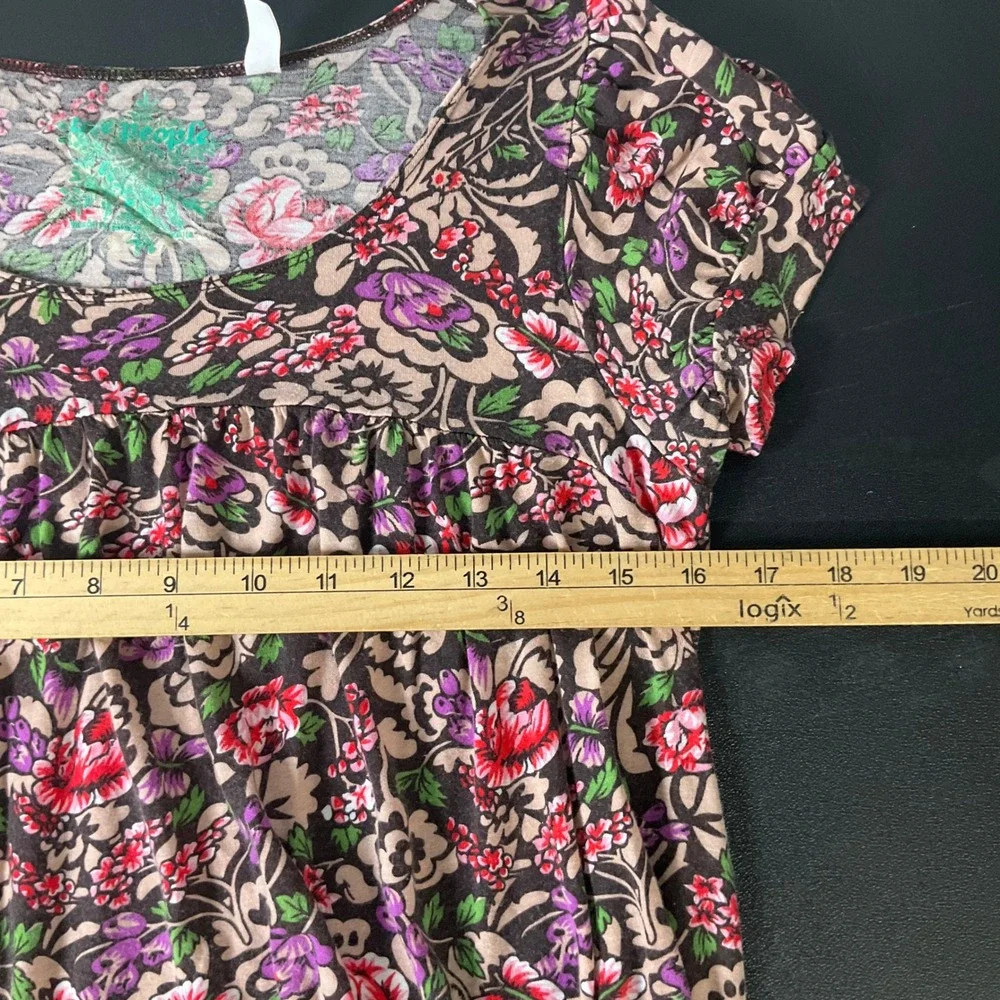 Free People Floral Blouse Womens XS Boho Bubble Hem Puff Sleeve‎ Top Botanical
